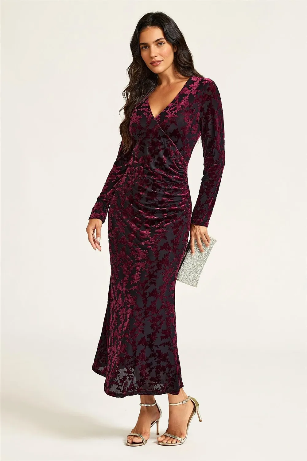 FS Collection Velvet Devore abito midi nero XS velluto fiori