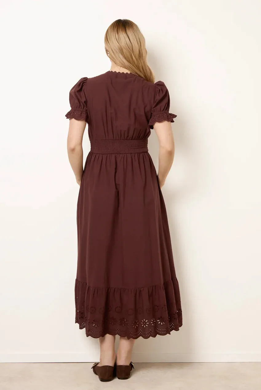 Blue Vanilla Embroidery Detail Abito Maxi Cioccolato cotone