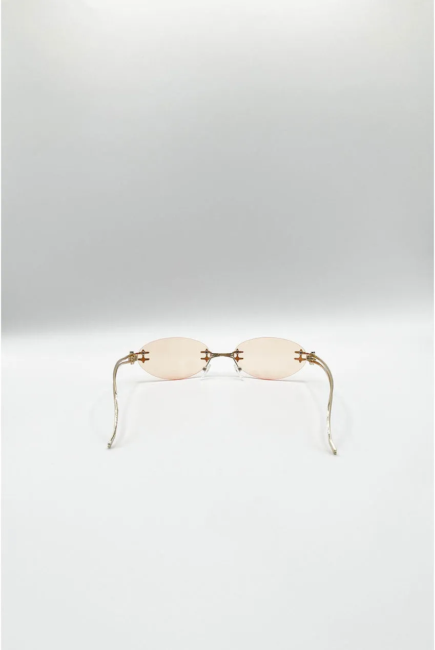 SVNX Rimless Oval occhiali da sole marroni oro