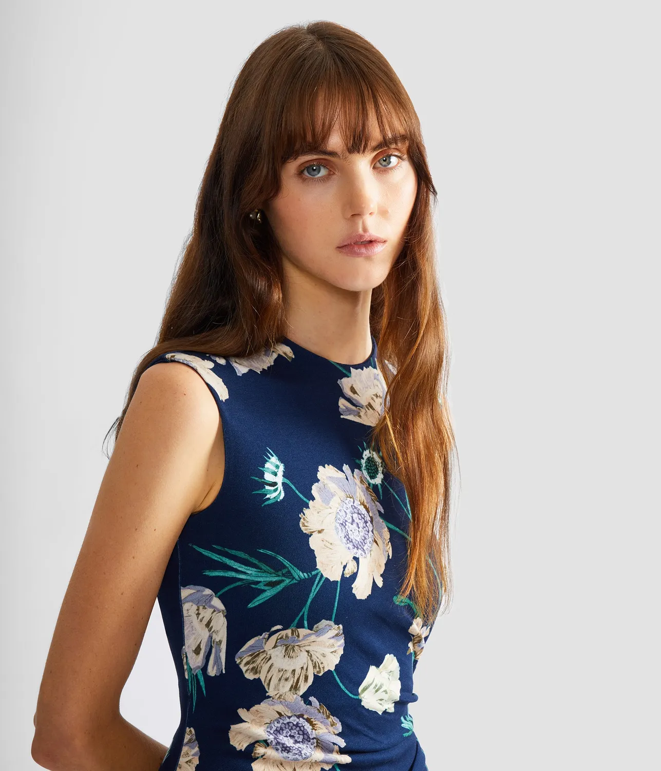 Erdem Abito Midi Ponte Floreale Blu Smanicato