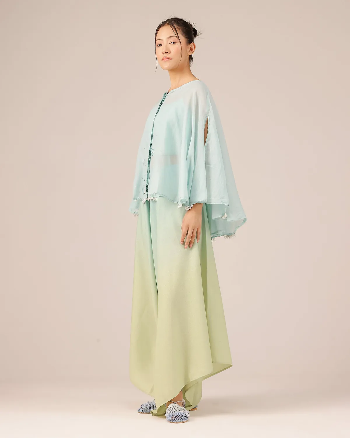 Our Dve Golden Dune coordinato top palazzo blu lino
