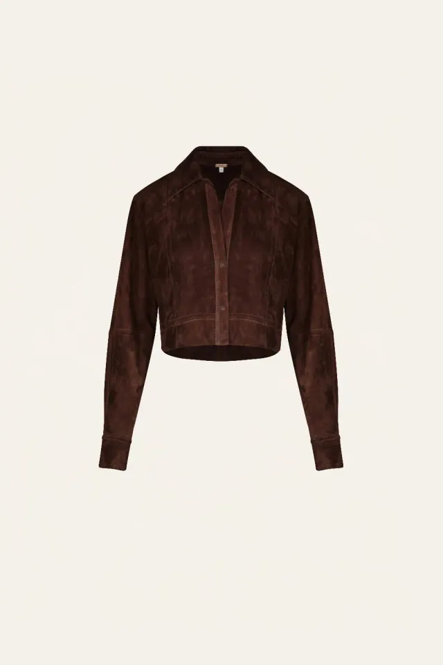 Johanna Ortiz Cropped Body camicia pelle marrone corto