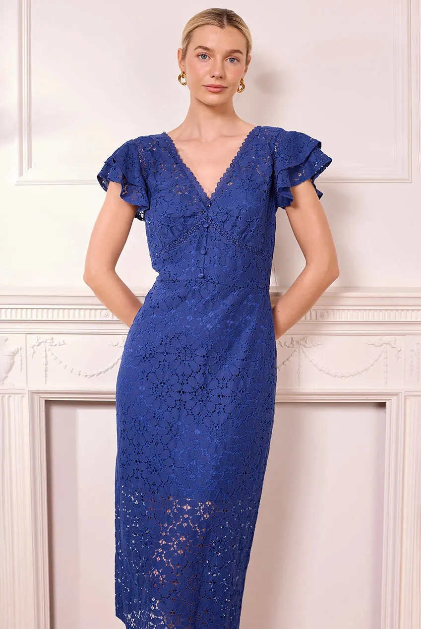 Angeleye Navy Lace abito midi blu navy in pizzo