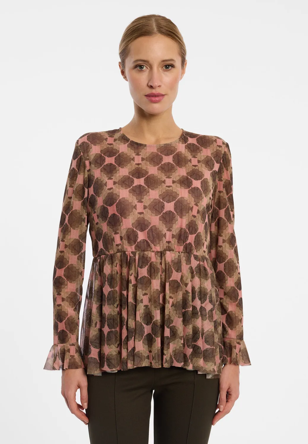 Ana Alcazar Envilis top peplum floreale rosa velo