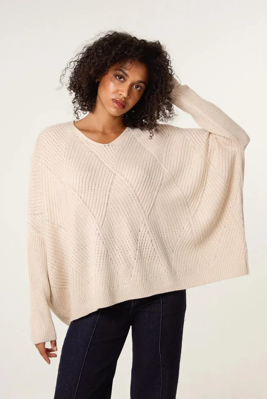 Blue Vanilla Slouchy V Neck Maglione Beige Onesize in acrilico