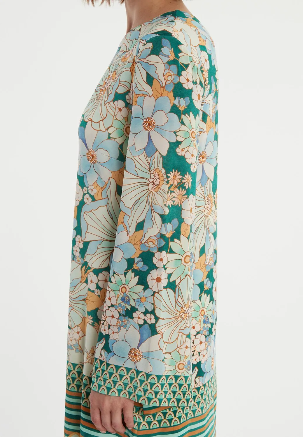 Ana Alcazar Pernosia abito tunica verde jersey floreale
