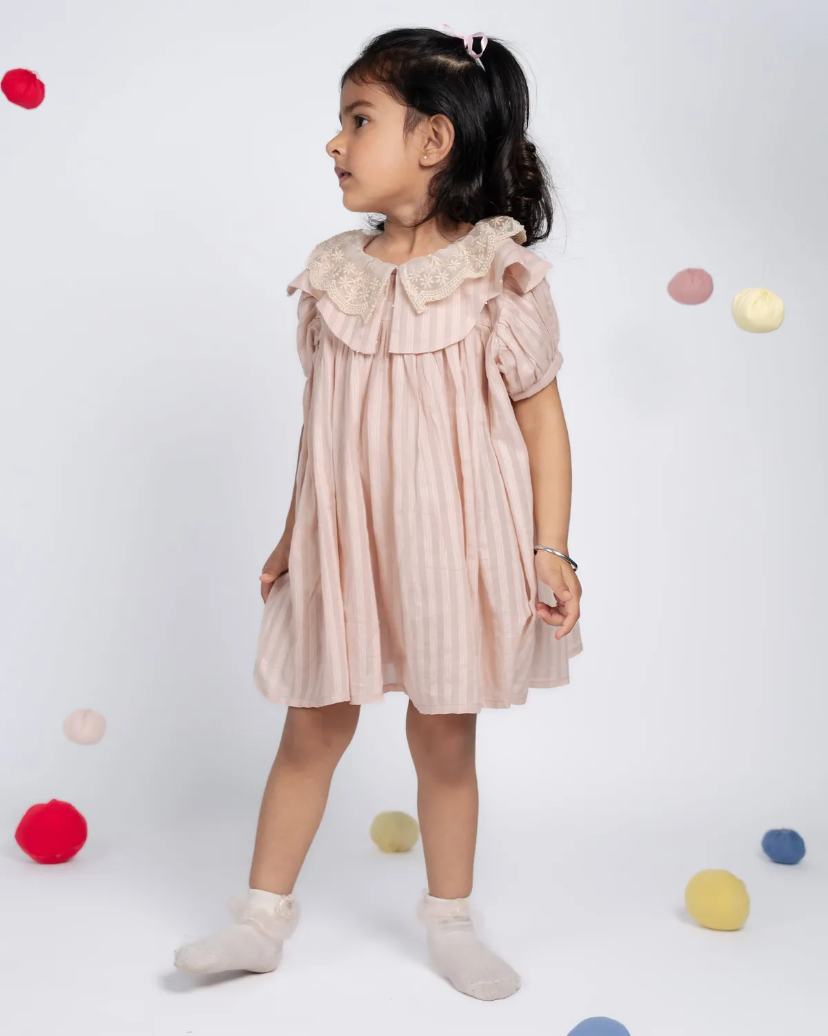 Our Dve Mini Dress bambina rosa cotone righe