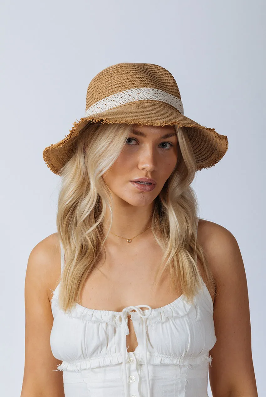 SVNX Lace Ribbon Straw cappello paglia marrone nastro pizzo