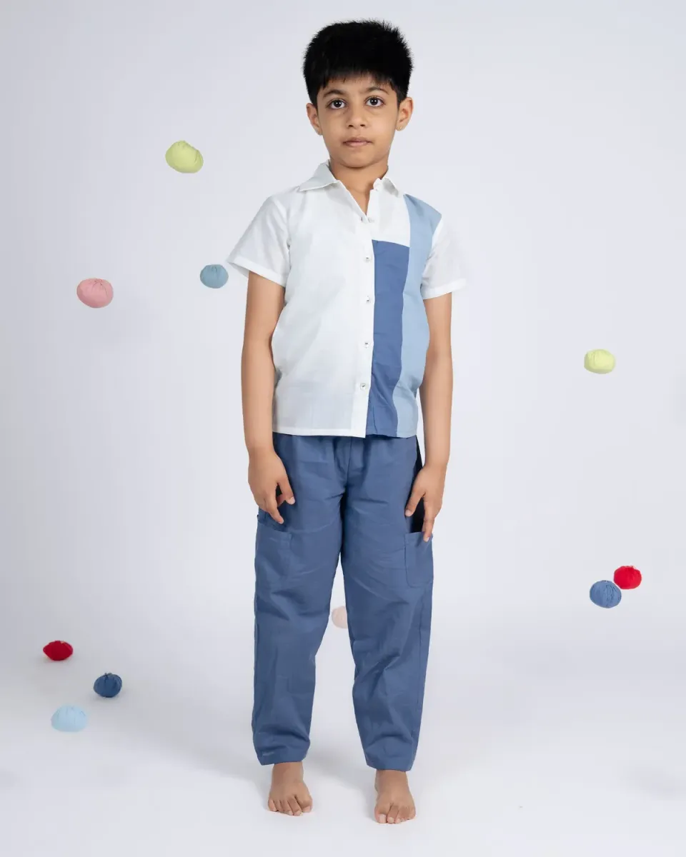 Our Dve Urban Boy camicia bambino bianco blu cotone