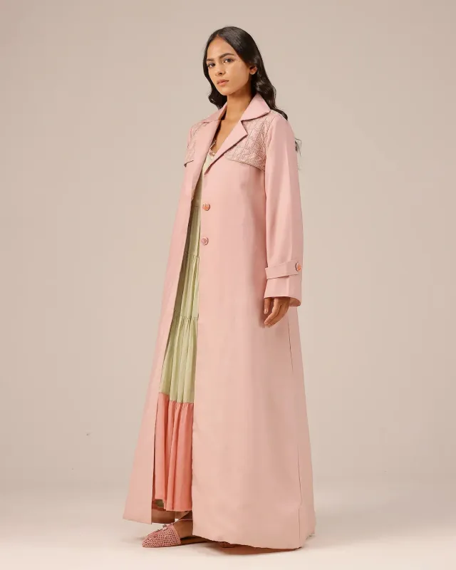 Our Dve Melon Muse completo abito e giacca rosa lino