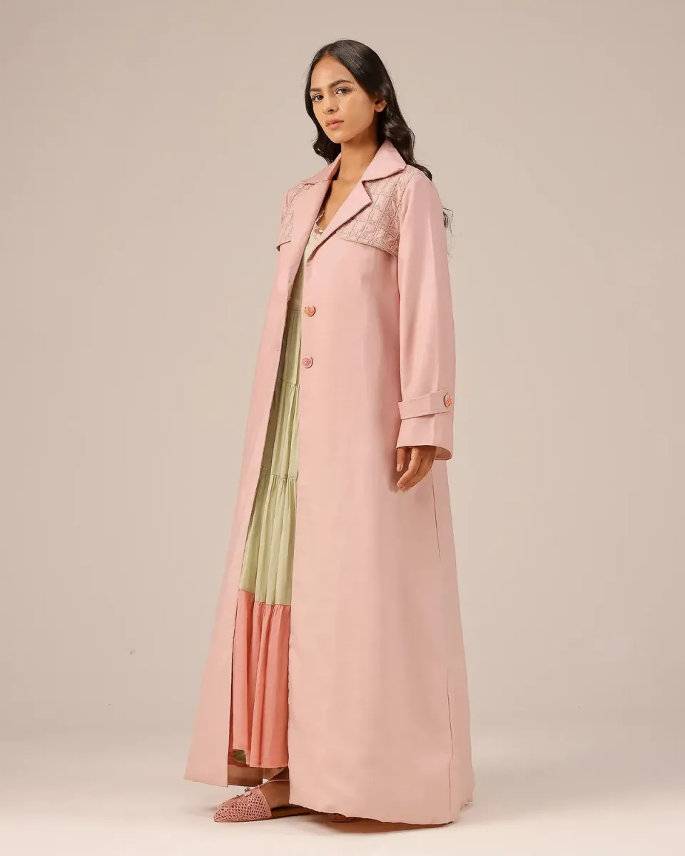 Our Dve Melon Muse completo abito e giacca rosa lino
