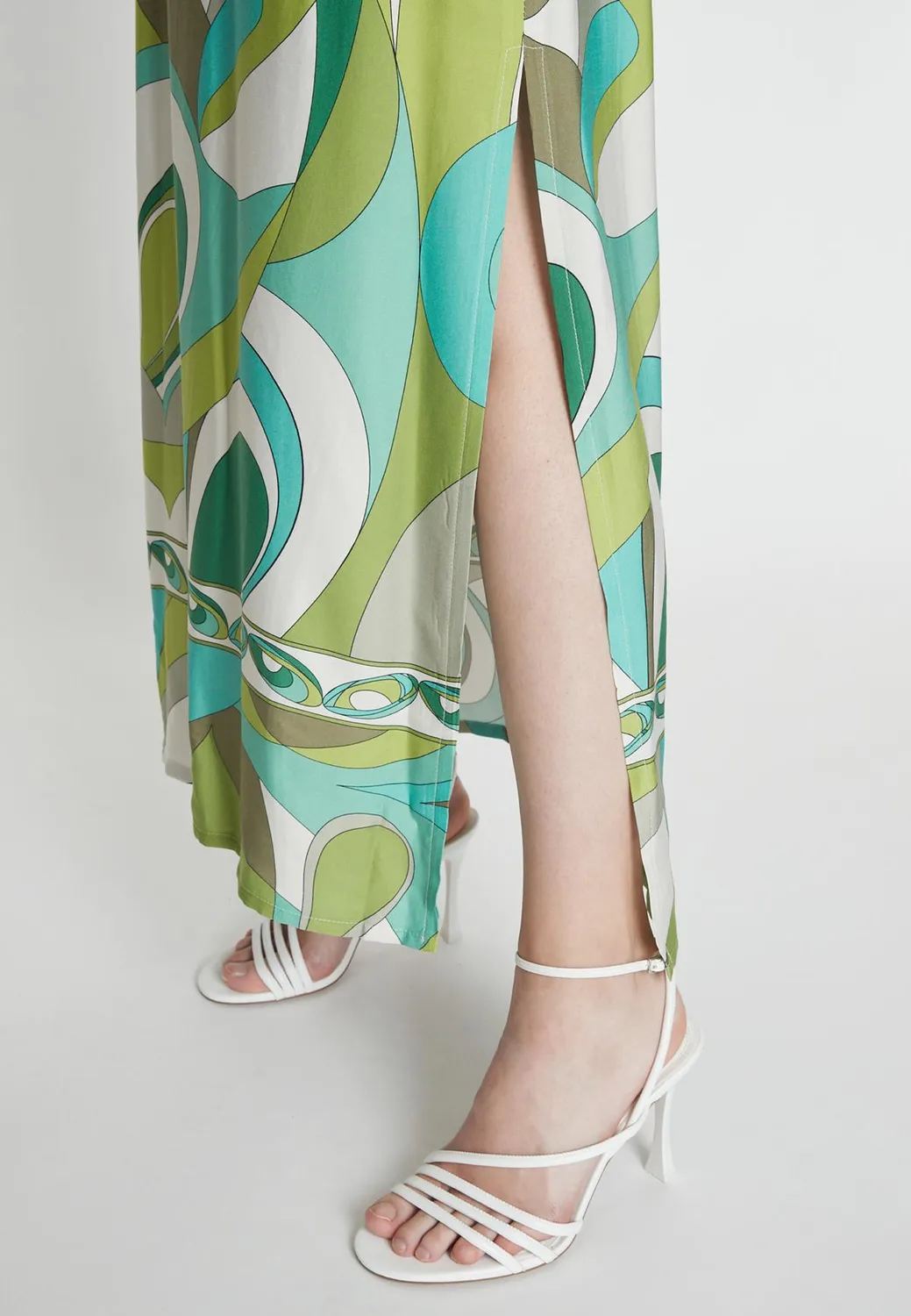 Ana Alcazar Rispy abito lungo satin verde fantasia