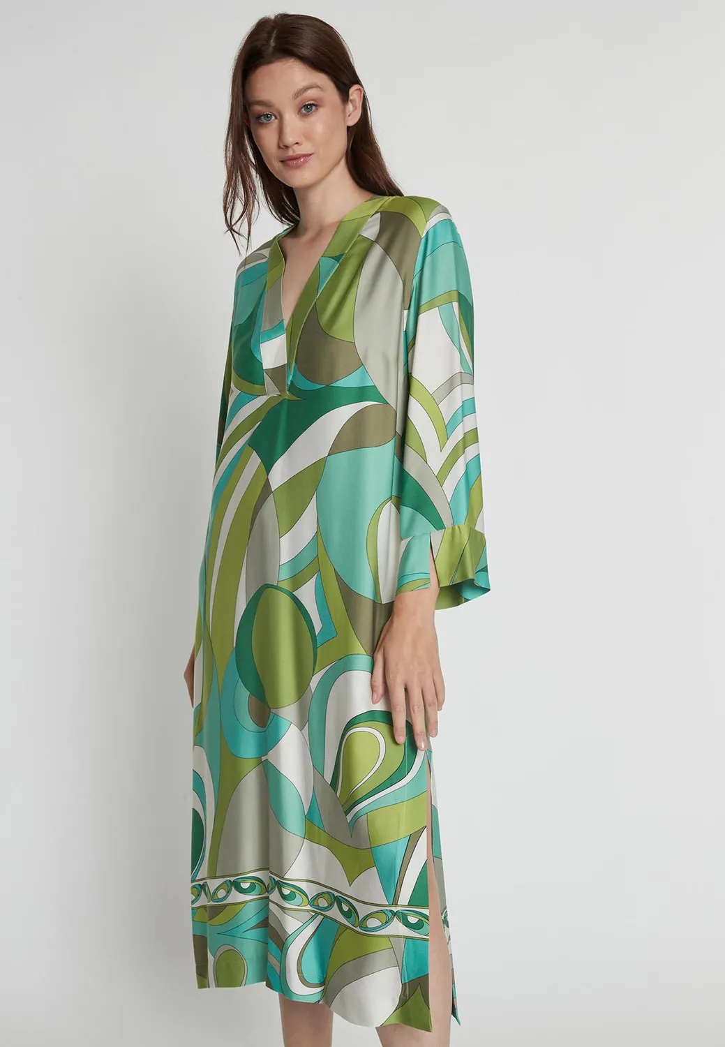 Ana Alcazar Risari Abito Caftano Midi Verde Satin