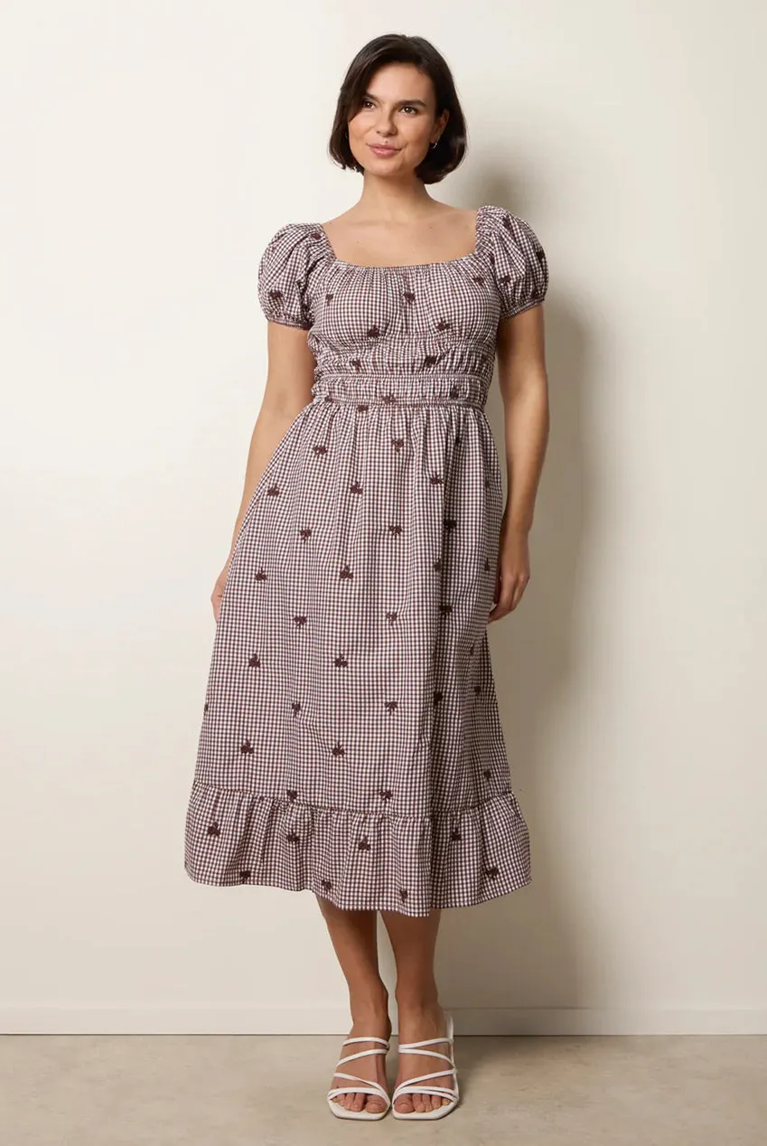 Blue Vanilla Gingham Milkmaid abito midi marrone quadri