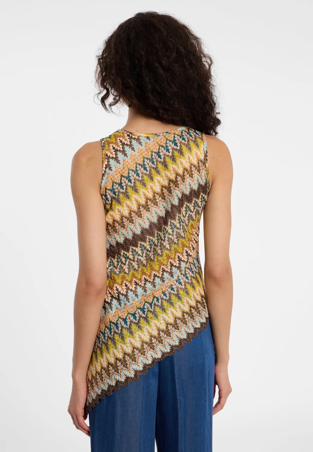 Ana Alcazar Durin top in maglia marrone zig-zag