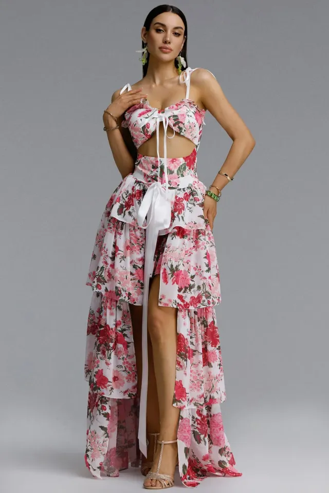 Bella Barnett Flowy Halter maxi abito rosa floreale