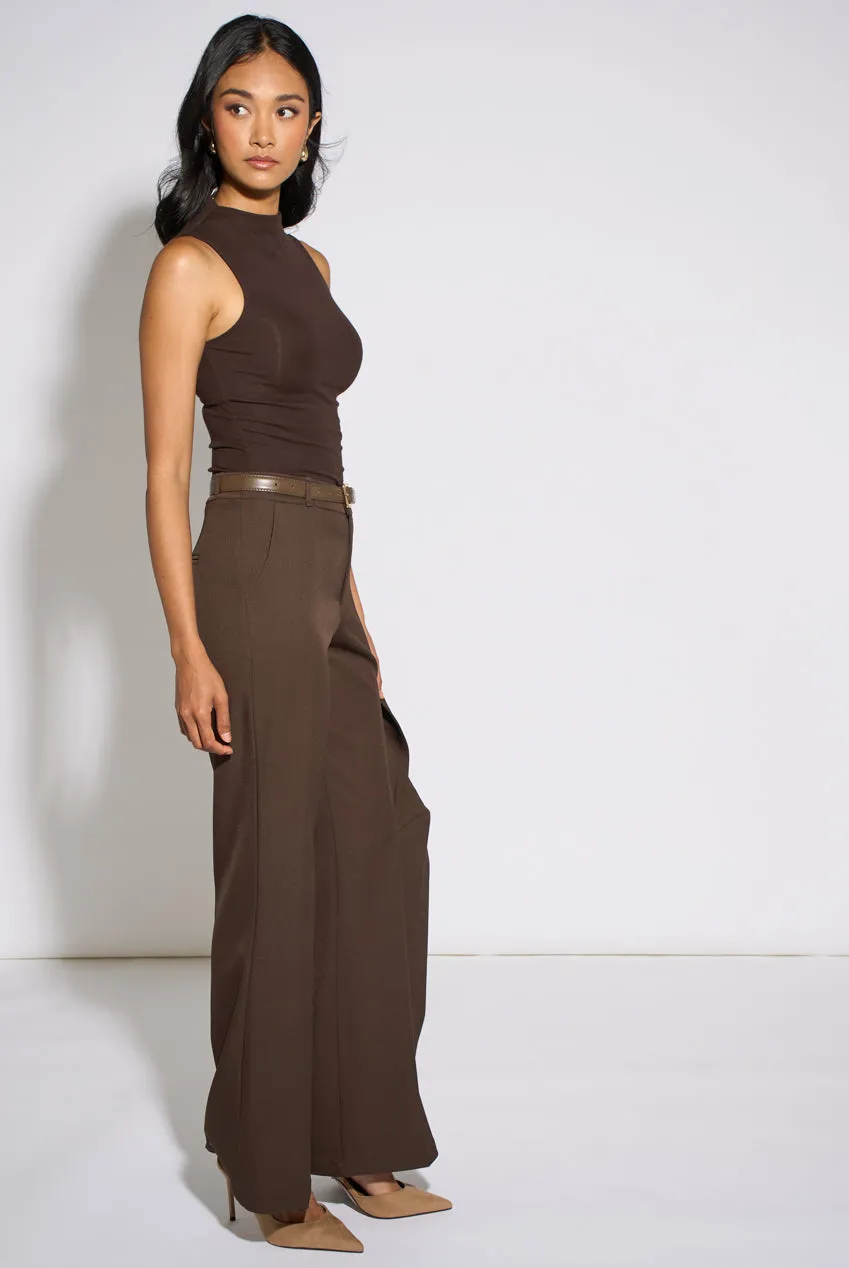 Gini London pantaloni marroni gamba larga con cintura