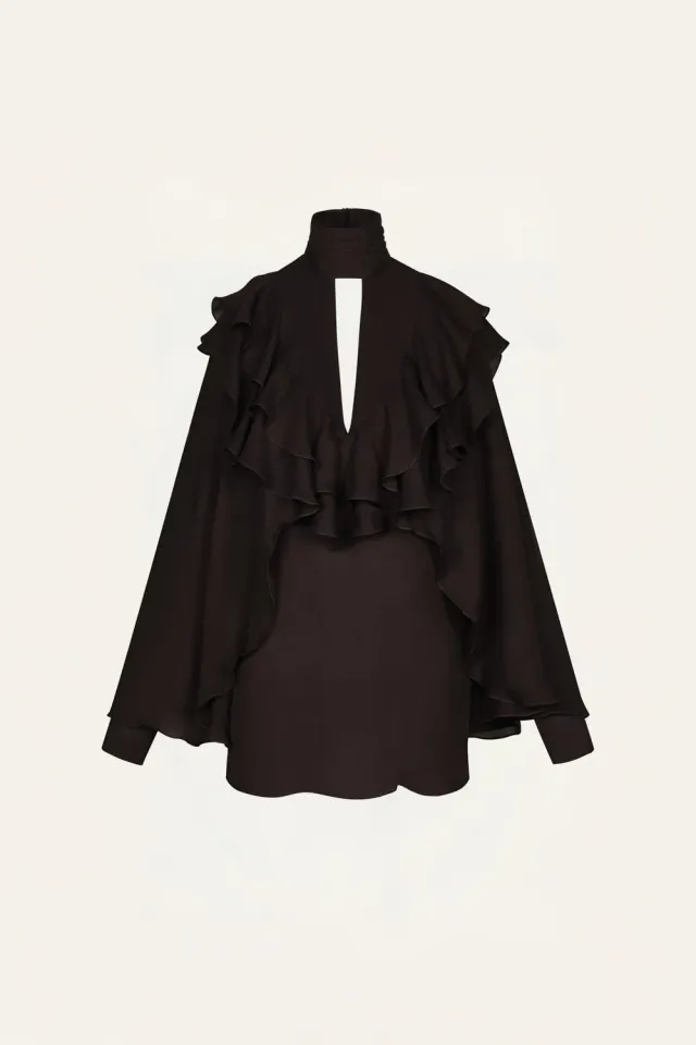 Johanna Ortiz Aroma Invernal camicia seta marrone volant