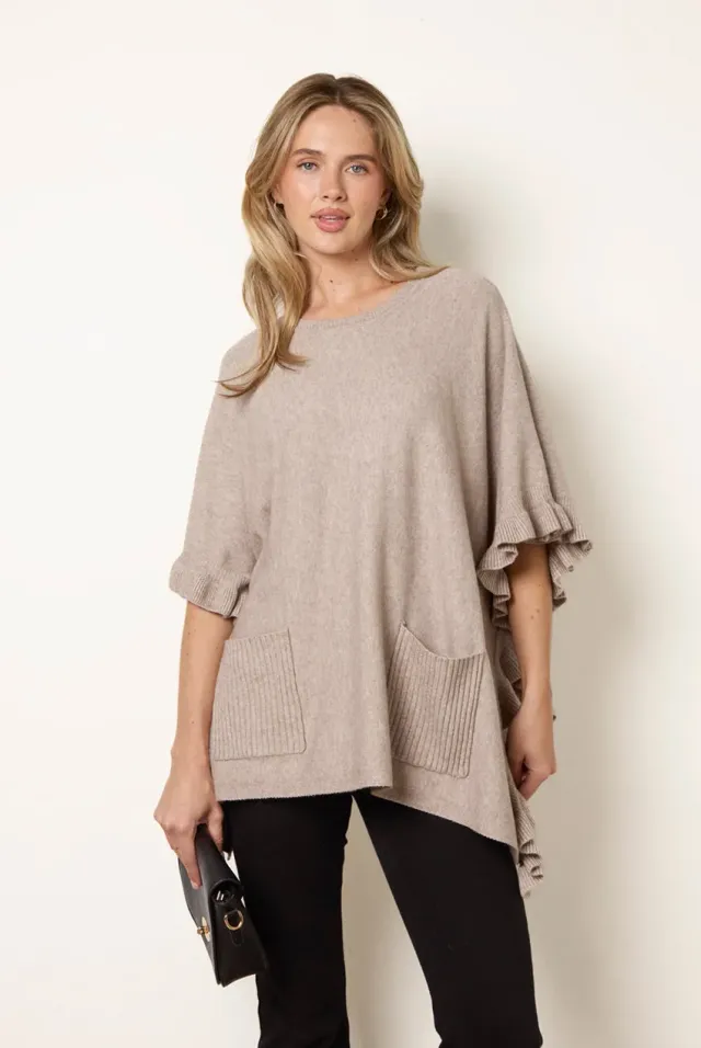 Blue Vanilla Frill Detail Pocket Cape mantella beige taglia unica