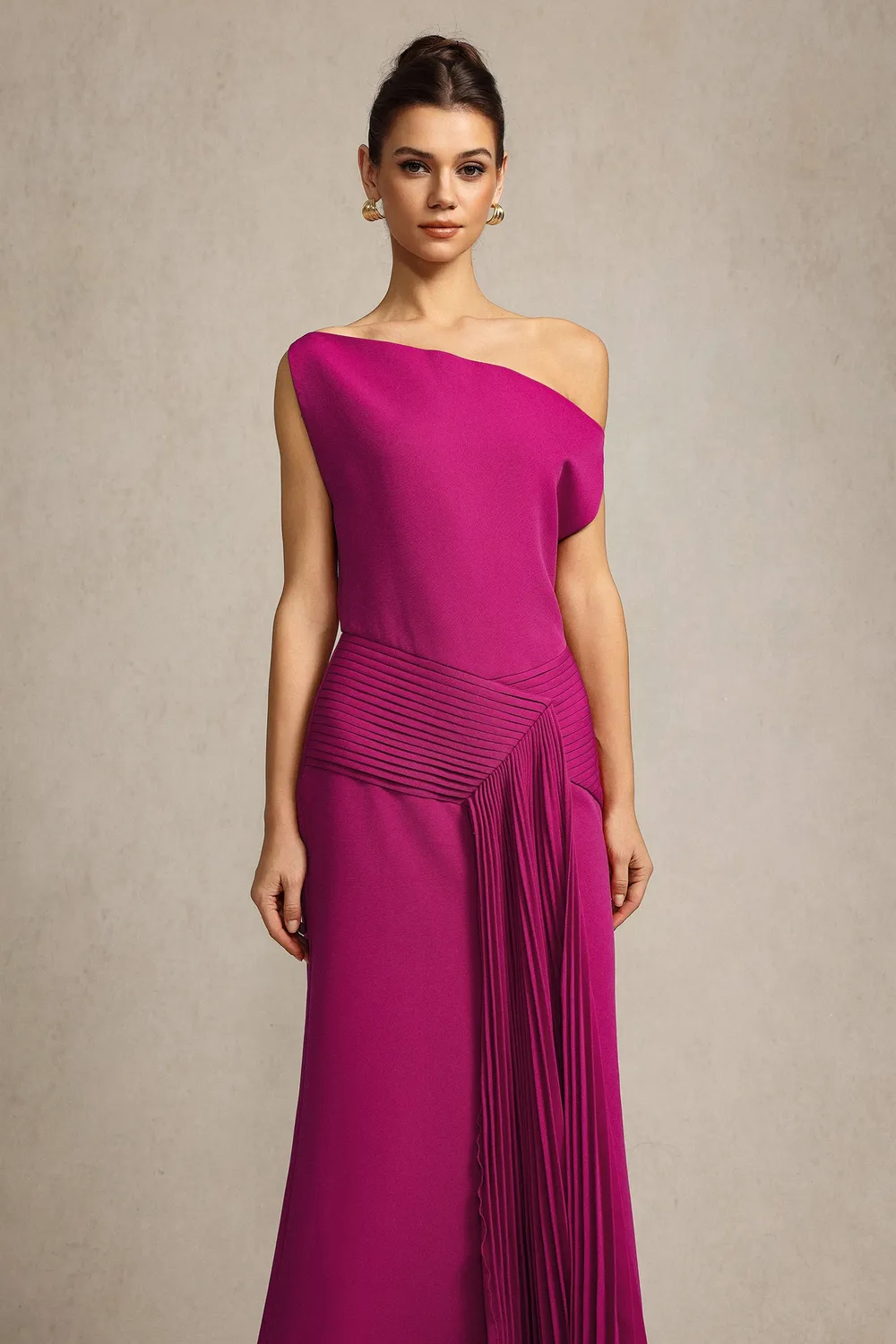 Bella Barnett Paulina abito midi rosa monospalla drappeggio