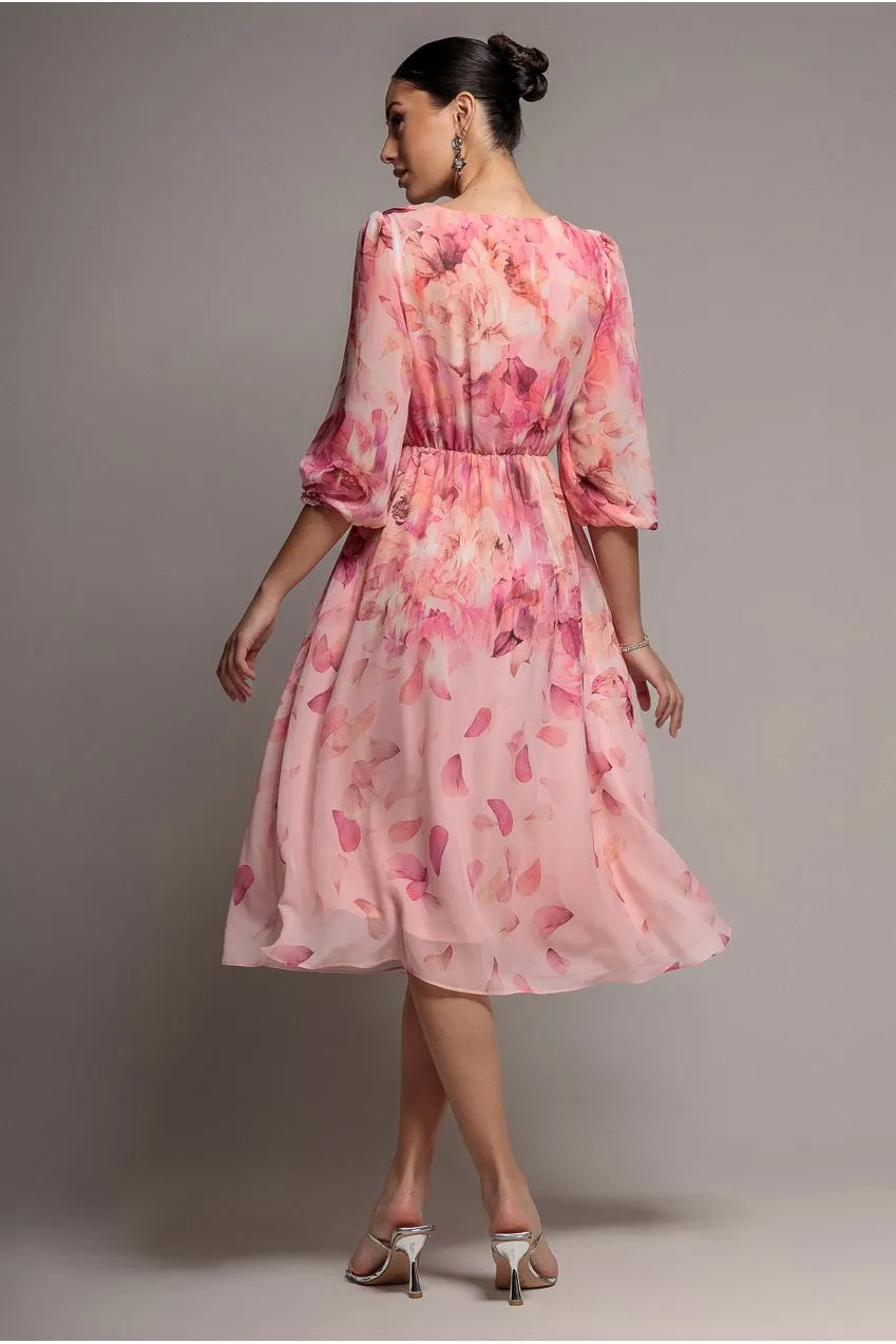Goddiva Floral Wrap DR5132 abito midi blush chiffon