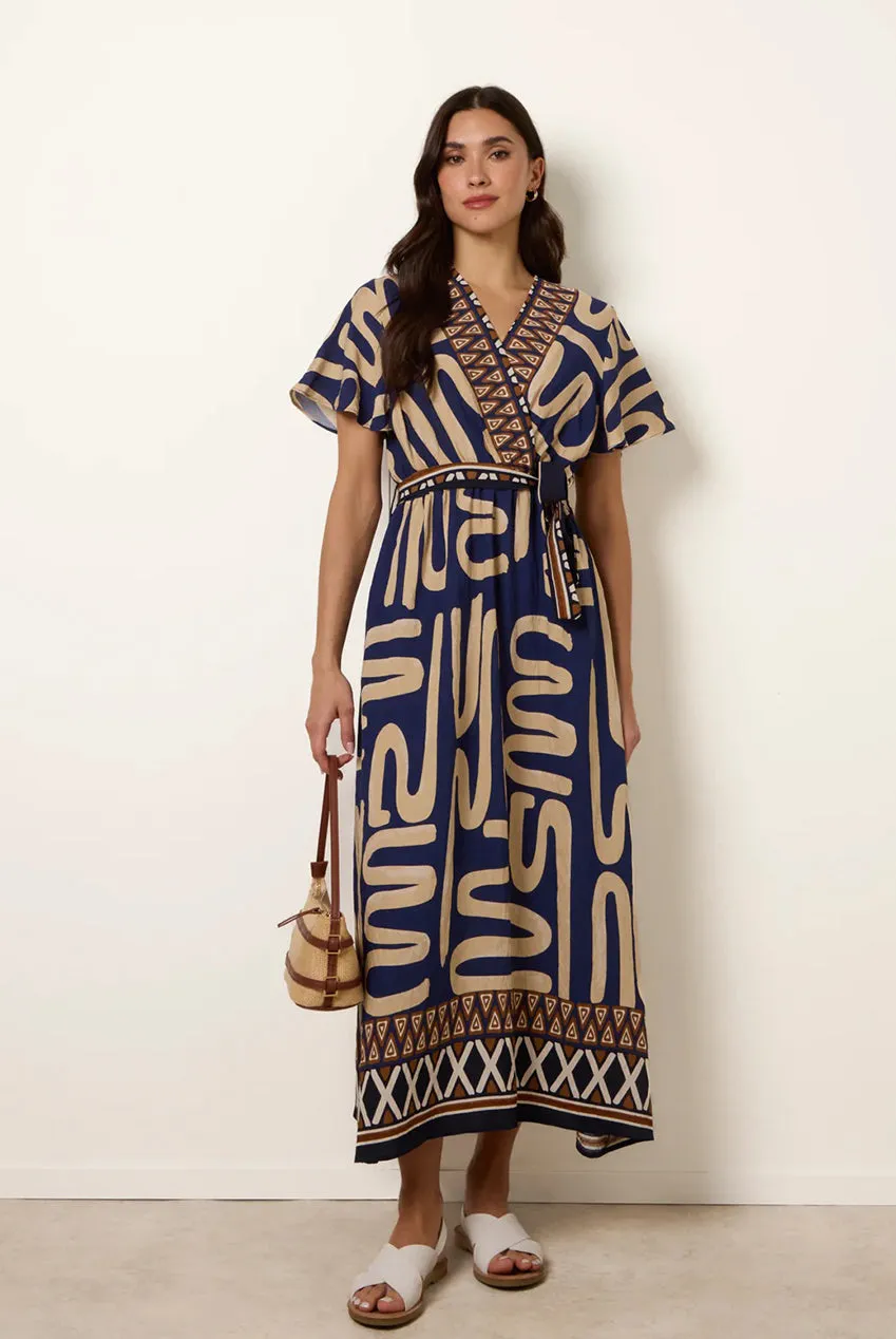 Blue Vanilla Abstract midi abito blu viscosa fantasia