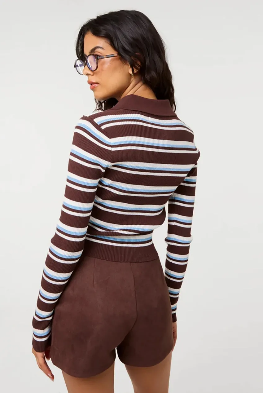 Pink Vanilla Stripe Collar maglione cioccolato righe polo