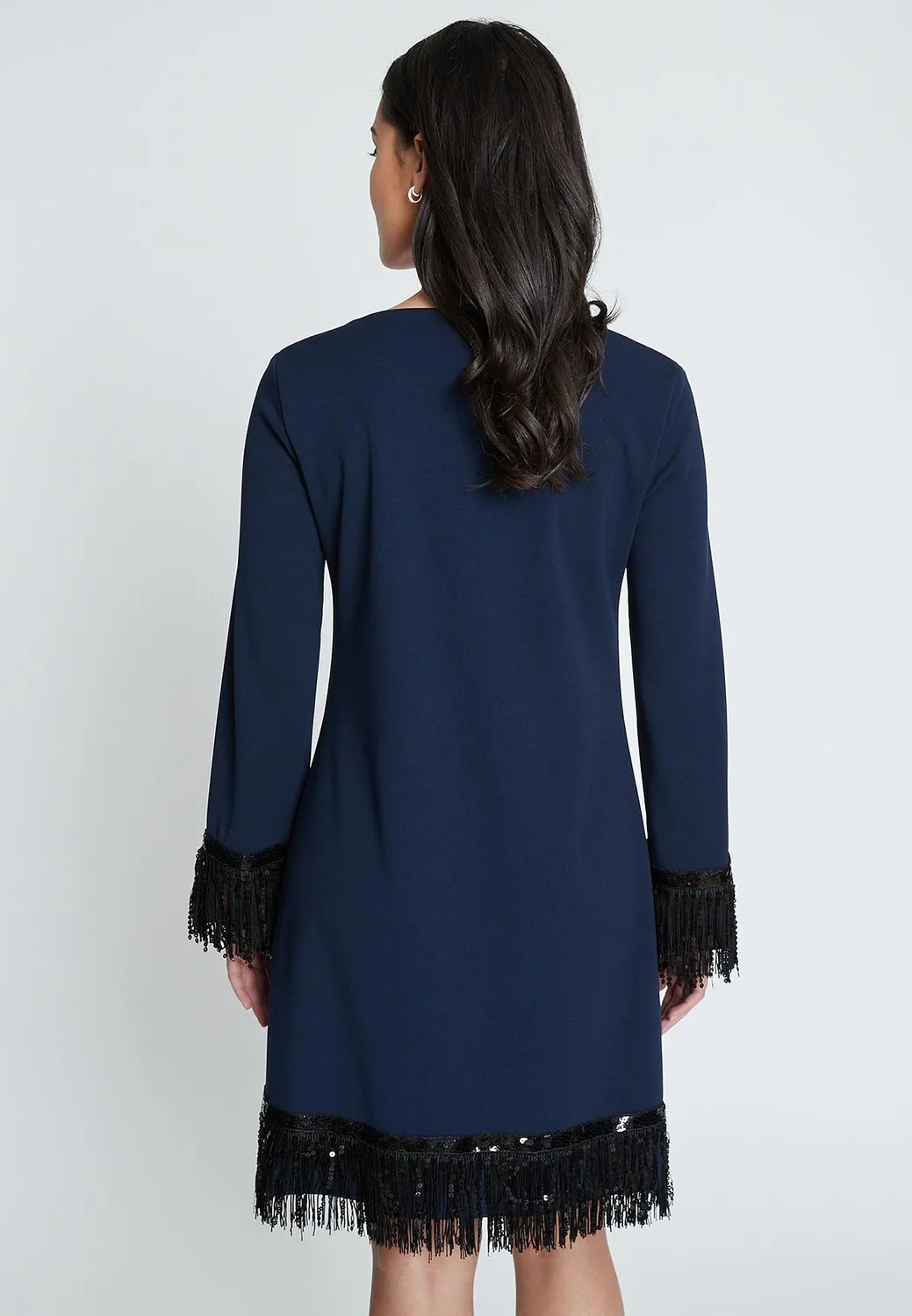 Ana Alcazar Imones abito frange blu linea A paillettes