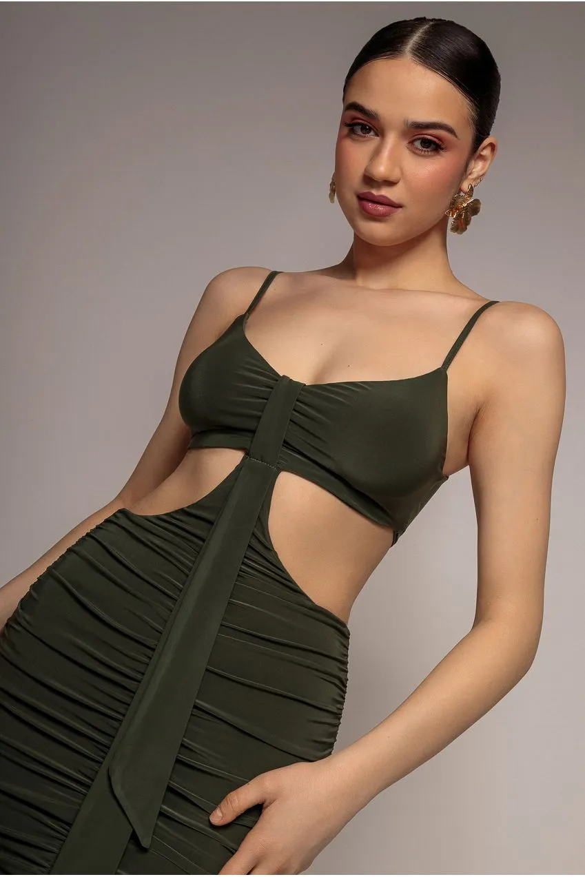 Goddiva DR3522 abito midi bodycon kaki