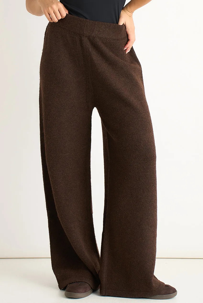 Gini London Soft Knit pantalone palazzo marrone pull-on
