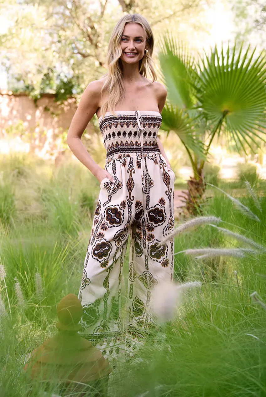 Blue Vanilla Tribal Print jumpsuit bardot marrone S/M