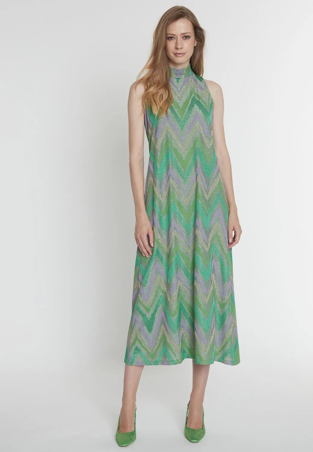Ana Alcazar Pitari vestito midi lurex verde