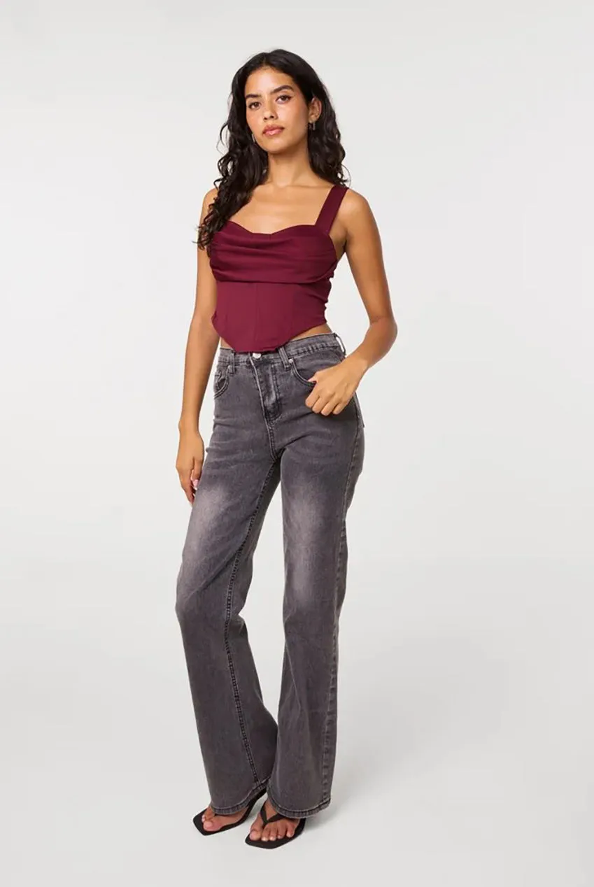 Pink Vanilla Corset Top Bordeaux Cowl Senza Maniche