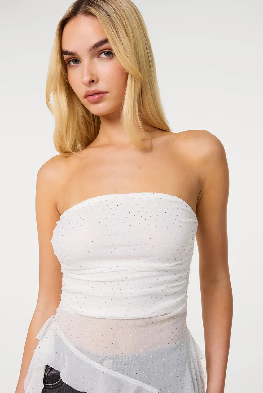 Pink Vanilla Top Bandeau Asimmetrico Avorio Strass