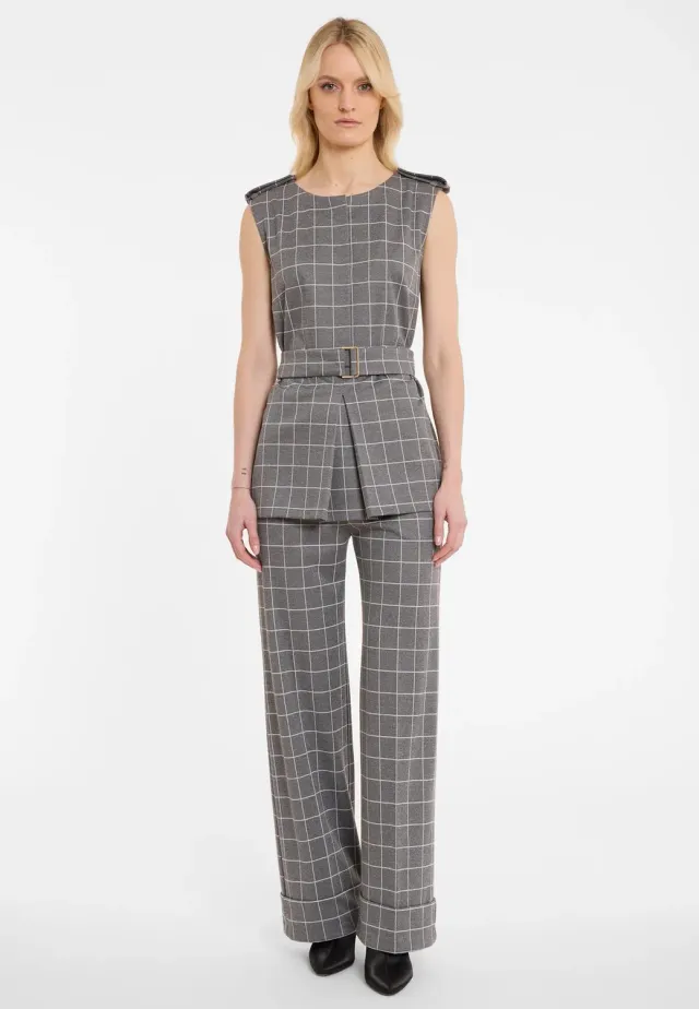 Ana Alcazar Amira gilet top grigio quadri con cintura