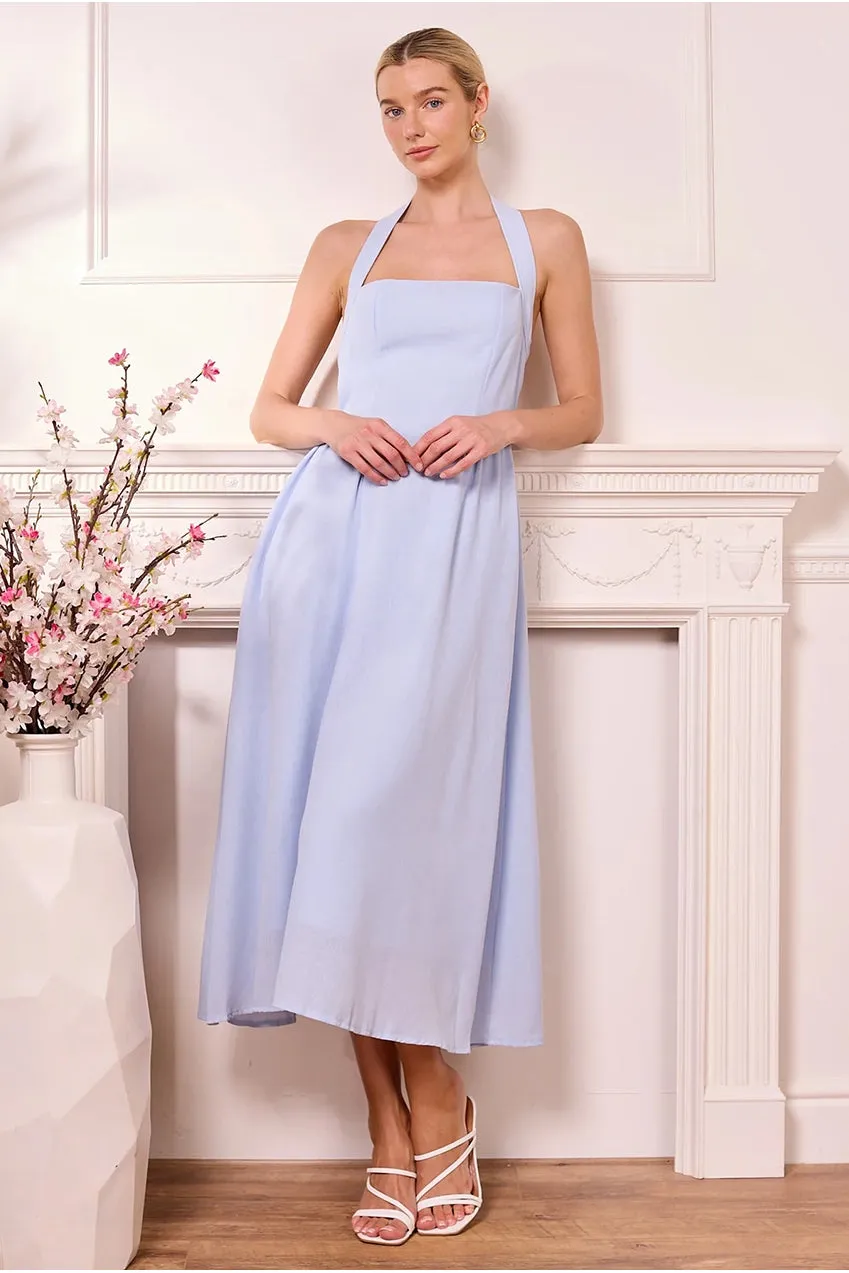Angeleye Abito Midi Halter Azzurro Vita Bassa