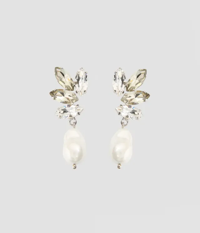 Erdem Crystal Pearl orecchini clip perle cristallo petalo