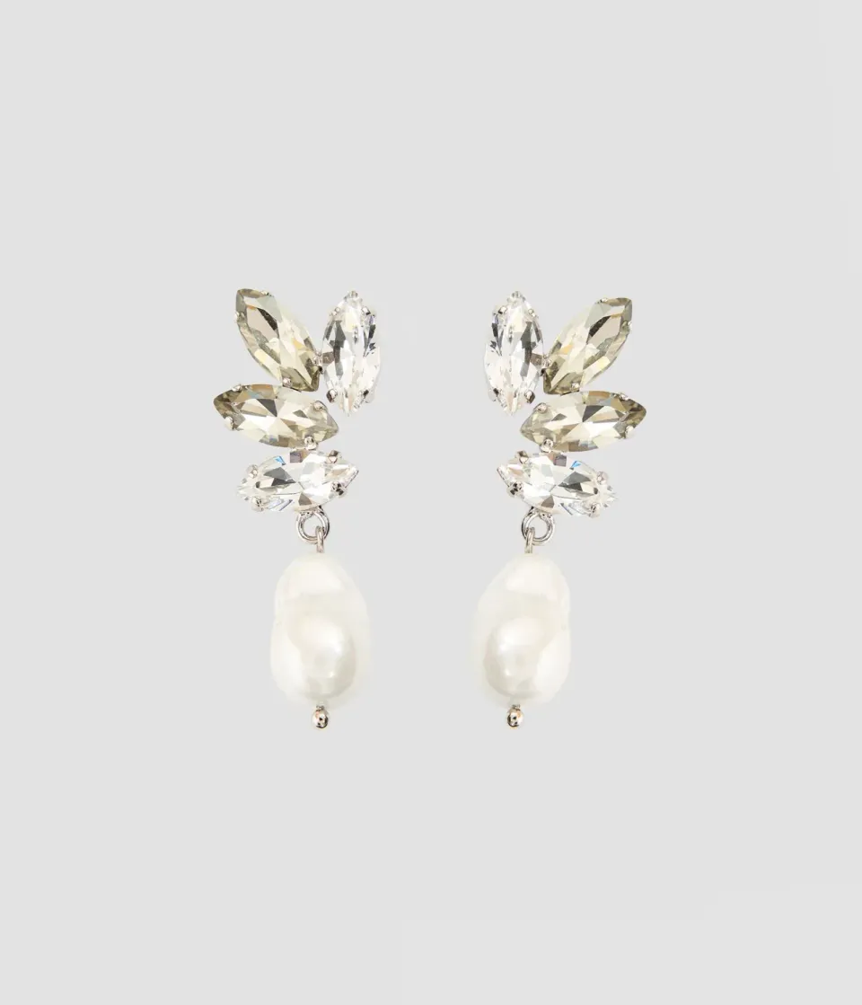 Erdem Crystal Pearl orecchini clip perle cristallo petalo
