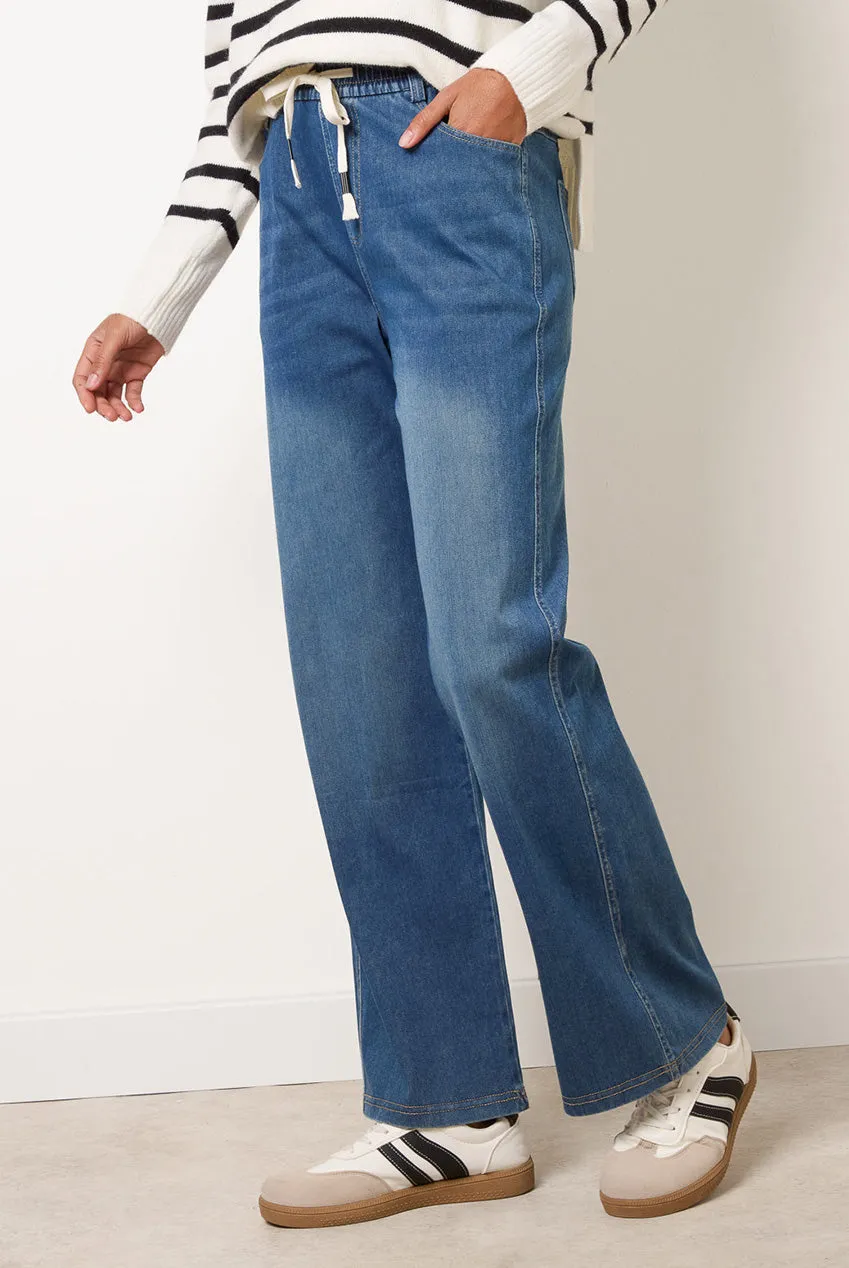 Blue Vanilla jeans gamba larga denim blu vita elasticizzata S-XL