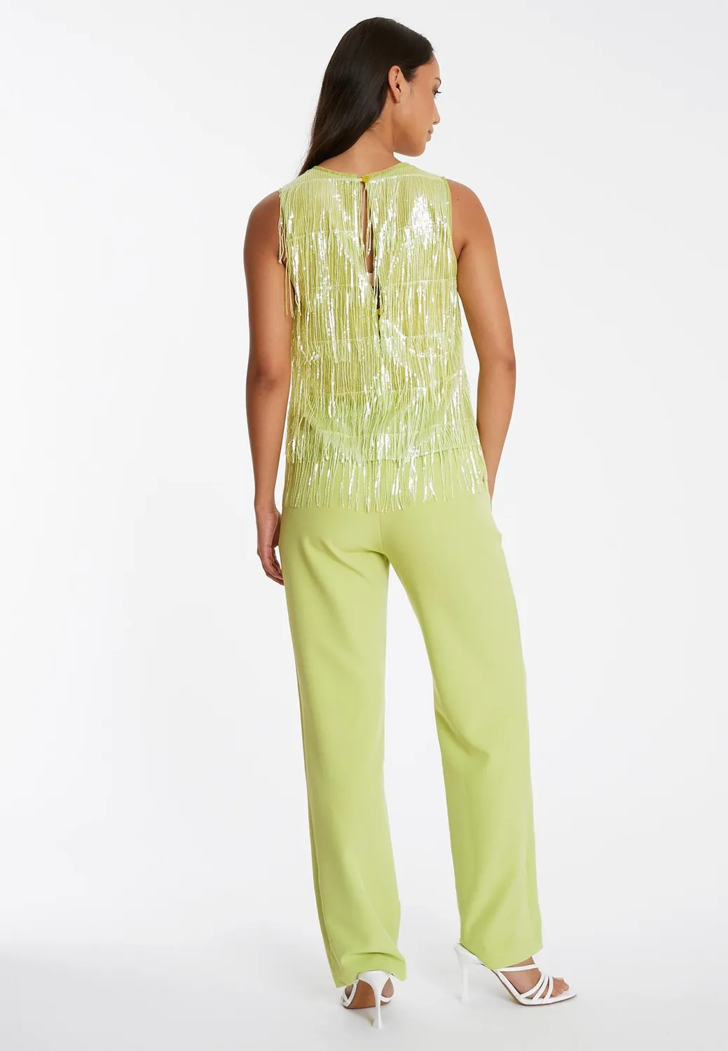 Ana Alcazar Riby tuta jumpsuit verde paillettes frange