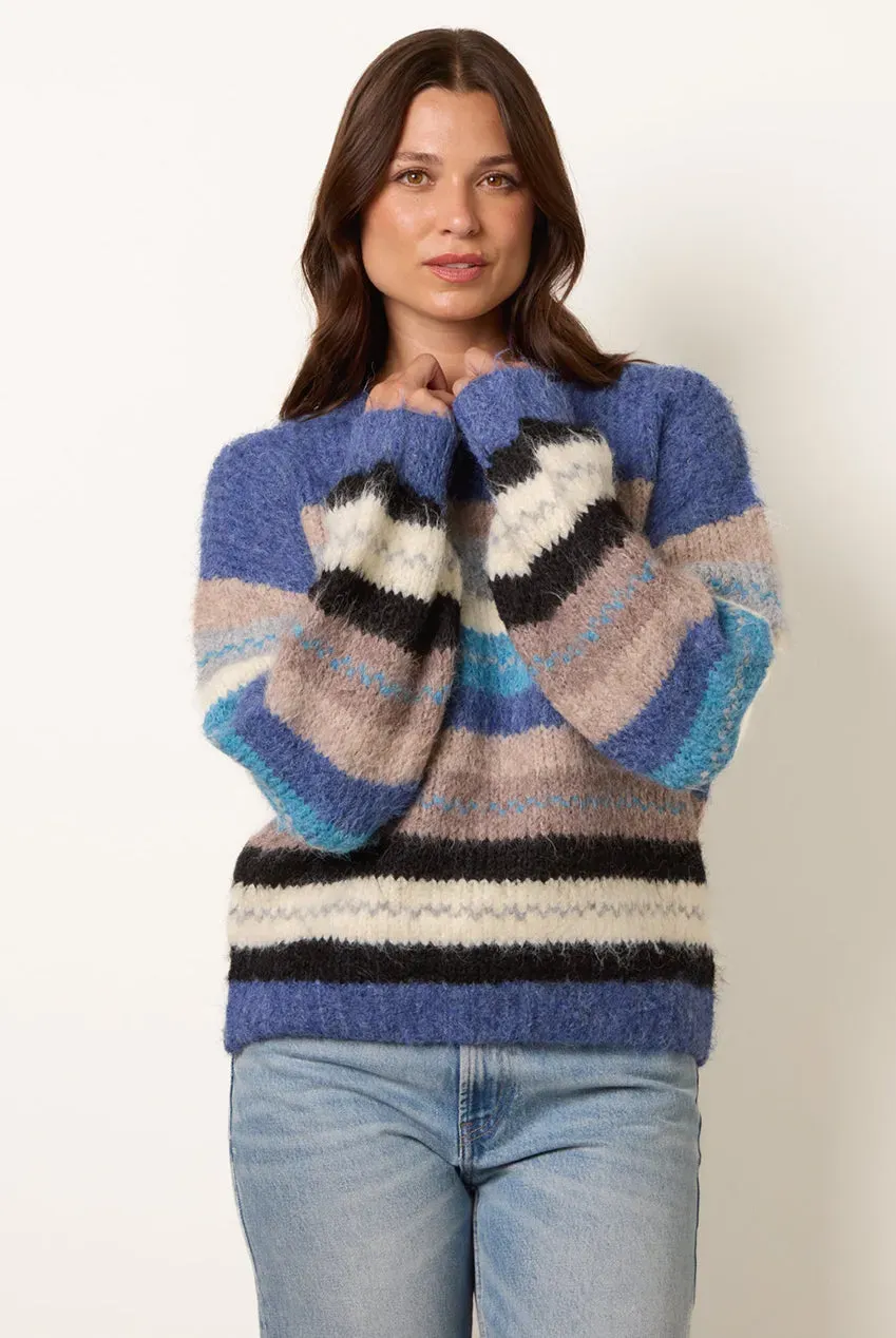 Blue Vanilla Striped Round Neck maglione righe blu