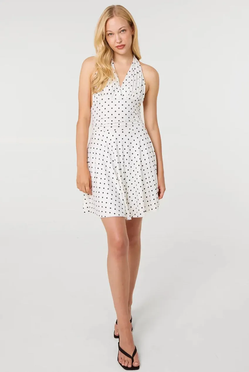 Pink Vanilla Polka Dot abito mini avorio halter slinky