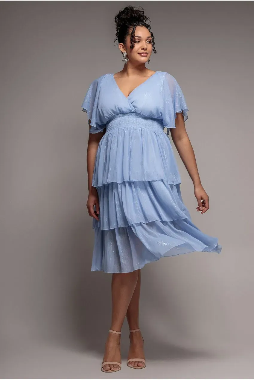 Goddiva Plus Lurex abito midi azzurro 20 chiffon