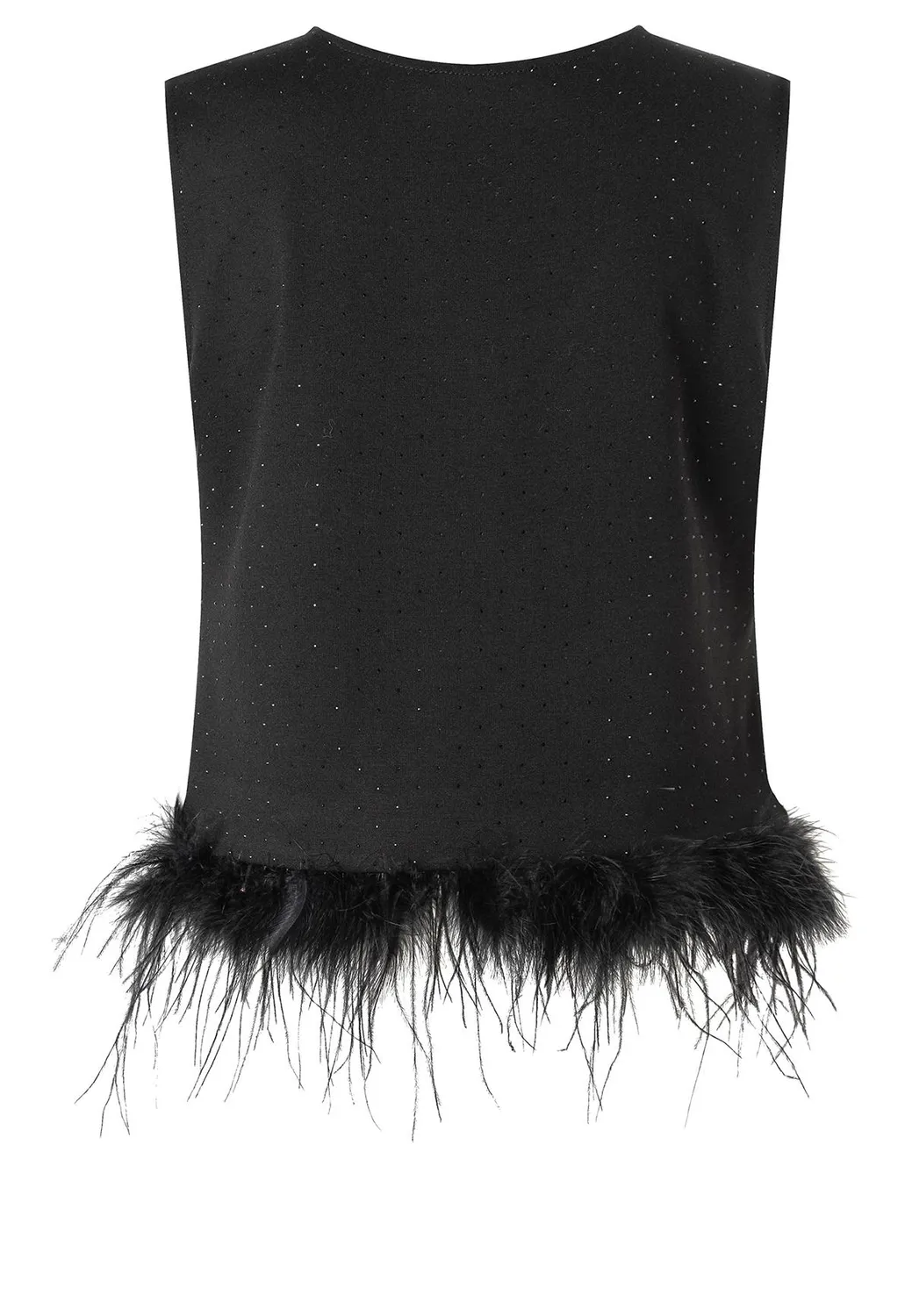Ana Alcazar Abosea top nero glitter con piume