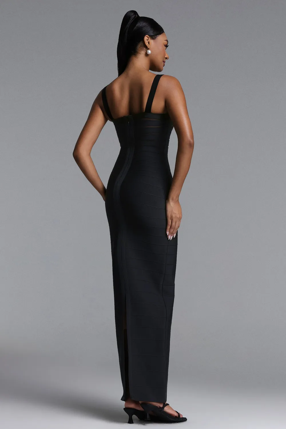 Goddiva Bella Barnett Abito Maxi Bandage Nero aderente