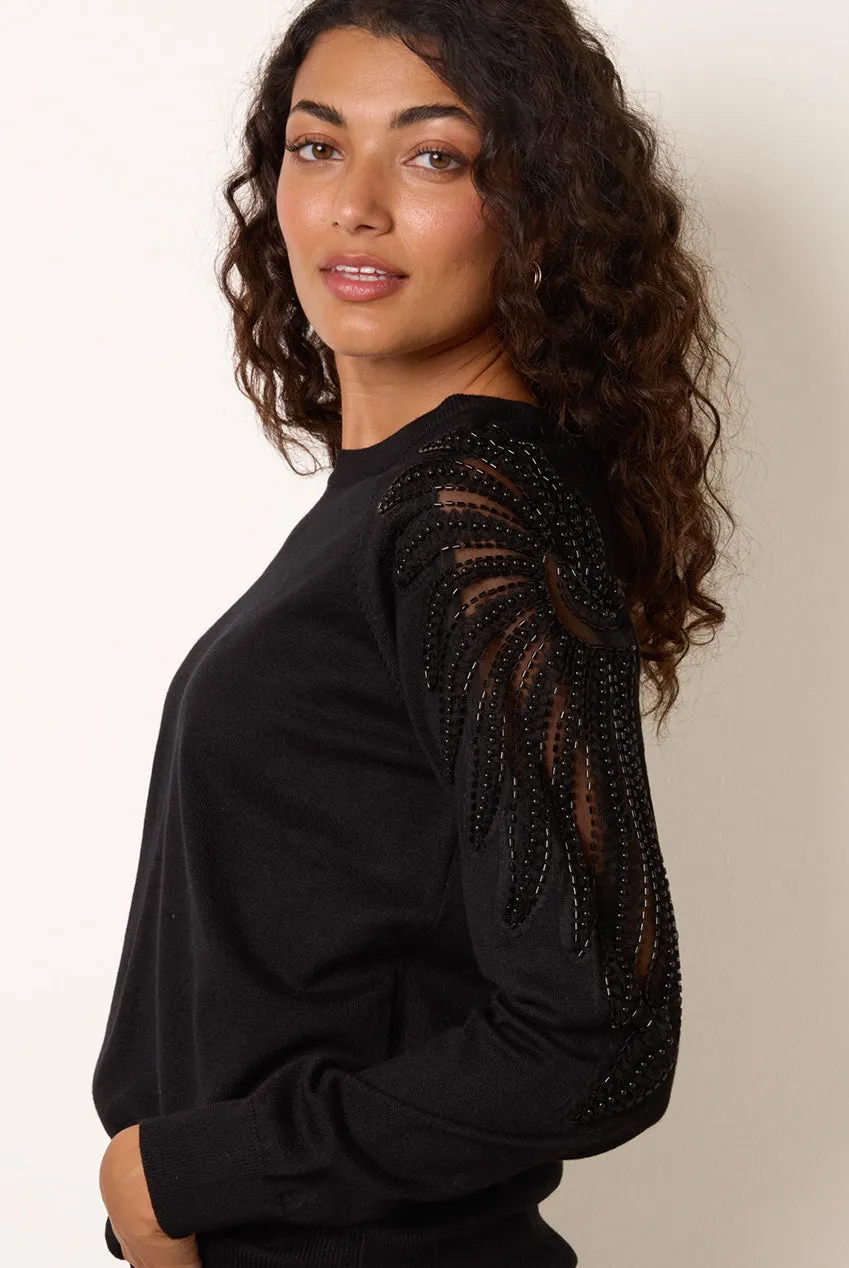 Blue Vanilla Embellished Sleeve maglione nero paillettes S