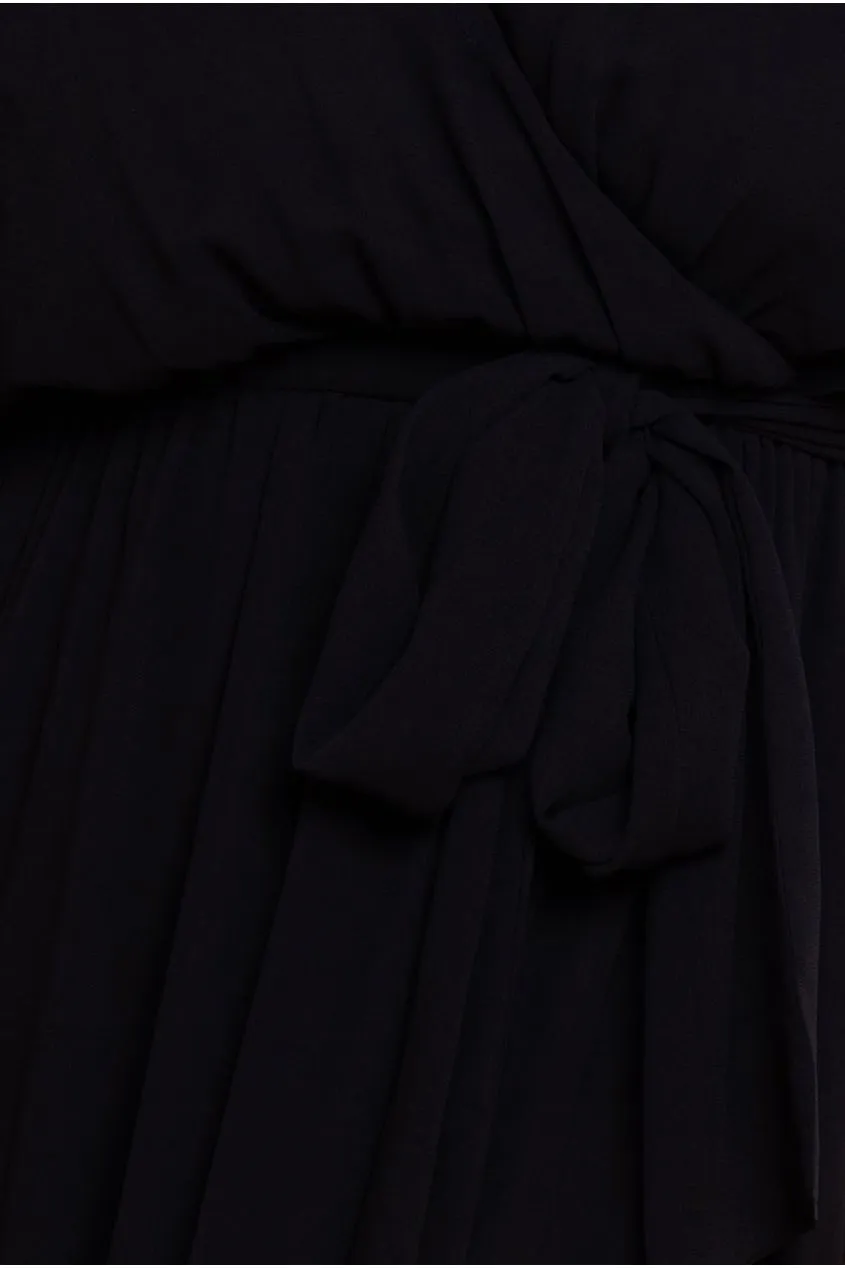 Goddiva Plus Flutter Sleeve Wrap abito maxi nero