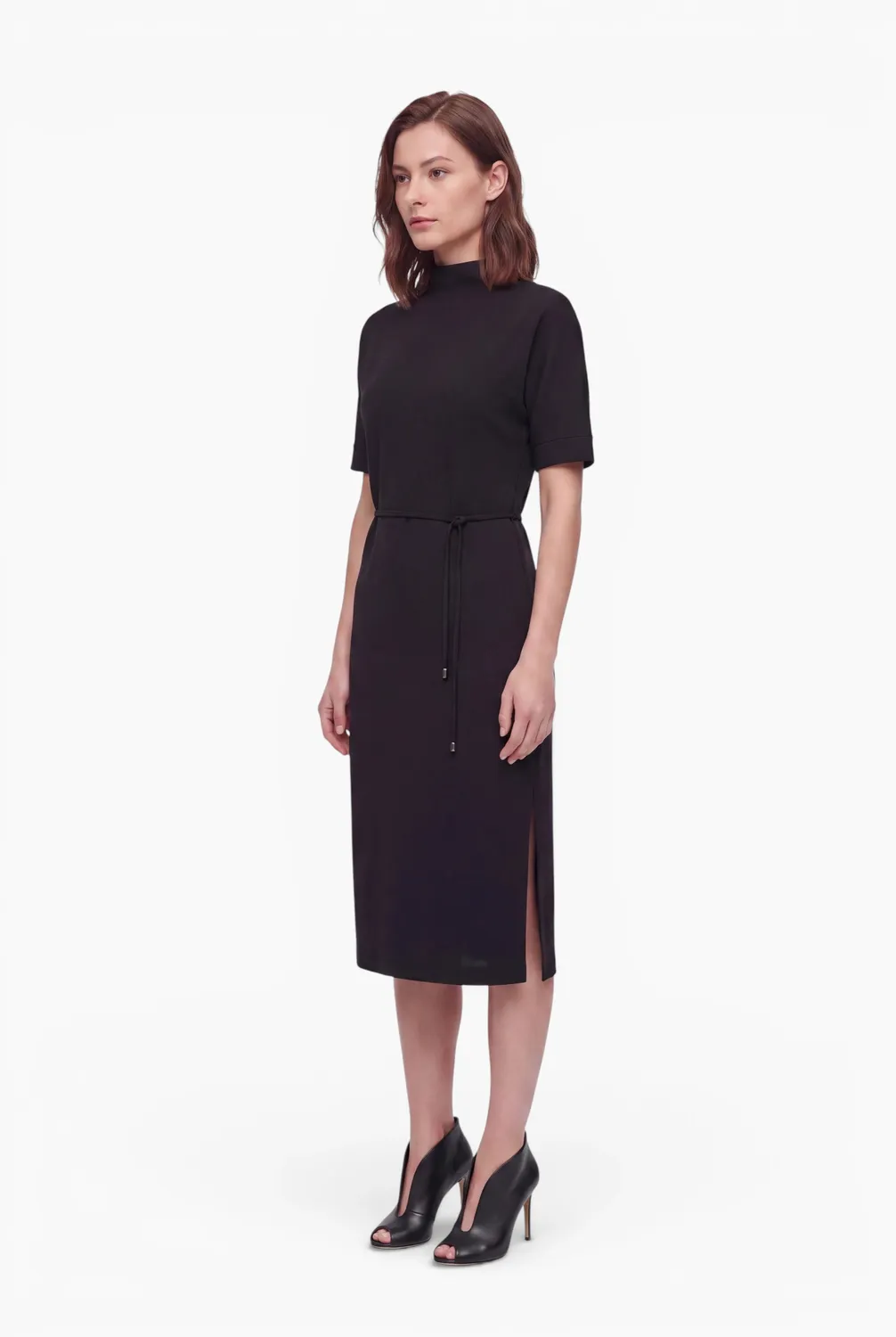 Ana Alcazar Evisa abito midi nero crepe cintura