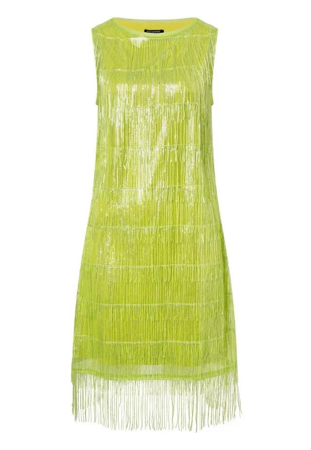 Ana Alcazar Riba abito paillettes lime corto frange