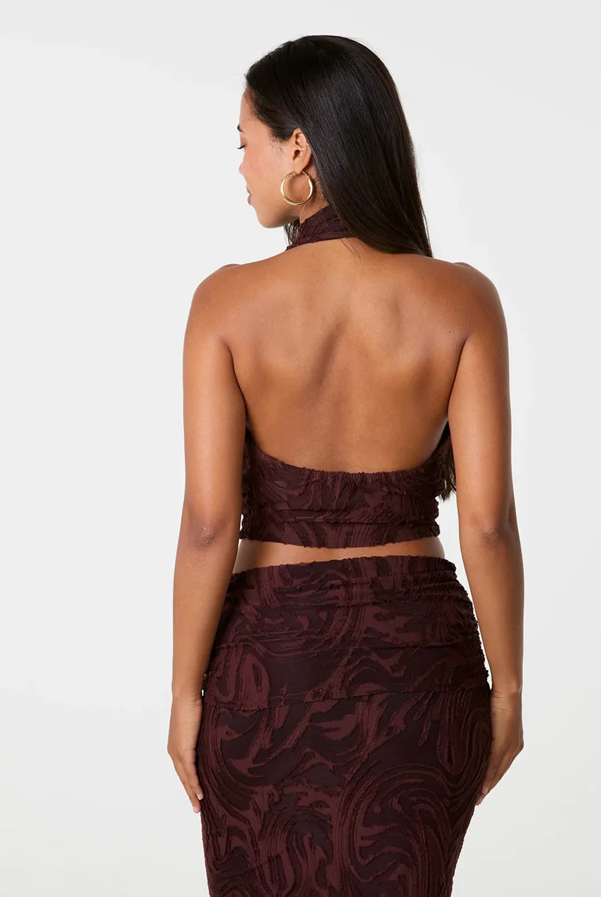 Pink Vanilla Jersey Jacquard top halter cioccolato